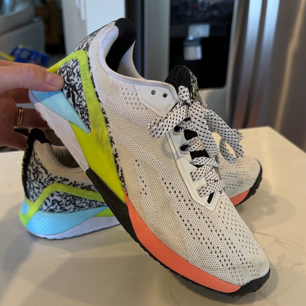 Reebok White and Neon Athletic Shoes